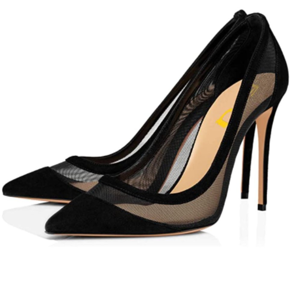 FSJ Black Mesh Stiletto High Heels Pumps